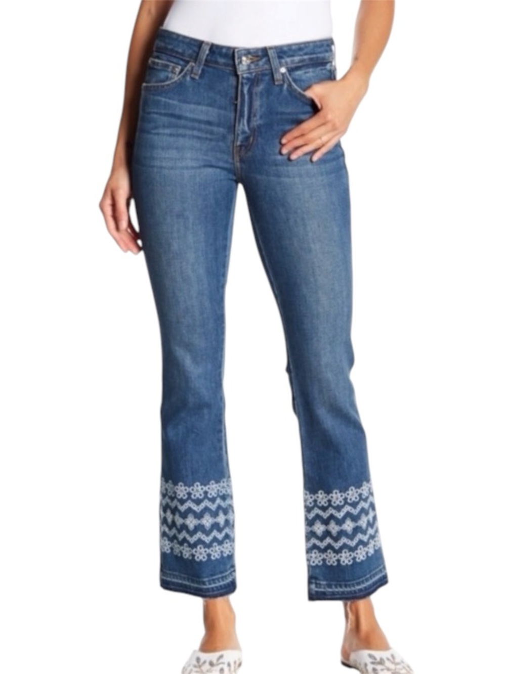 Derek Lam Jane Mid-Rise Flip Flop Flare Jeans Crop Blue Sz 26 NWT Boho Festival